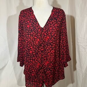 torrid Red and Black Leopard-Print V-Neck Blouse